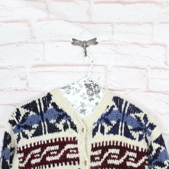 Luis Multicolor 100% Wool Snowfalkes Button Front Knit Sweater Size XL - Picture 2 of 8